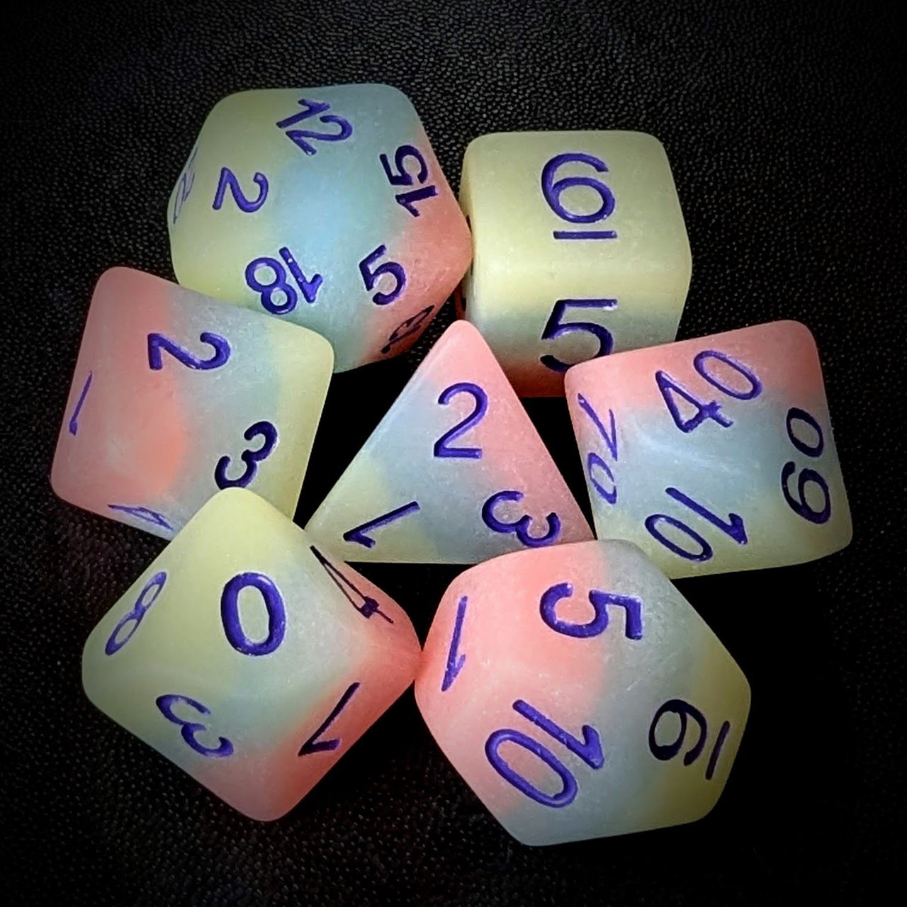 Layered Pink, Blue & White Resin - 7pcs RPG Full Dice Set