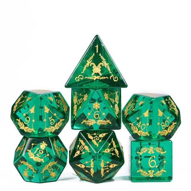 Xmas on Green Glass - 7pcs RPG Dice Set