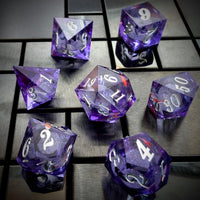 Thumbnail for Fish Ball in Clear & Purple Filled Sharp Resin - 7pcs RPG Dice Set