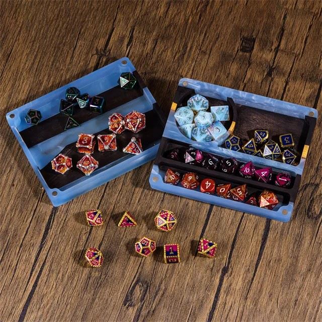 Blue Resin on Wood with 7 Slots - Magnetic Dice Storage