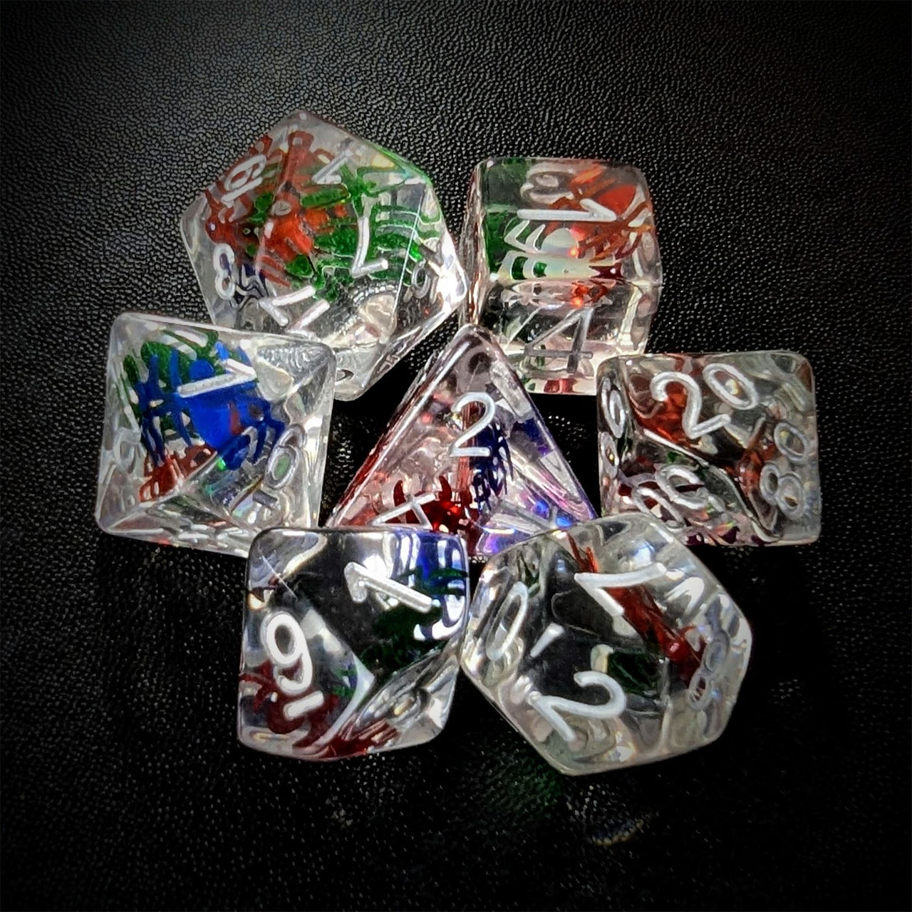 Spiders in Clear Resin - 7pcs RPG Full Dice Set