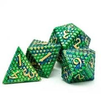 Thumbnail for Green & Gold Dragon Scale Metal - 7pcs RPG Dice Set