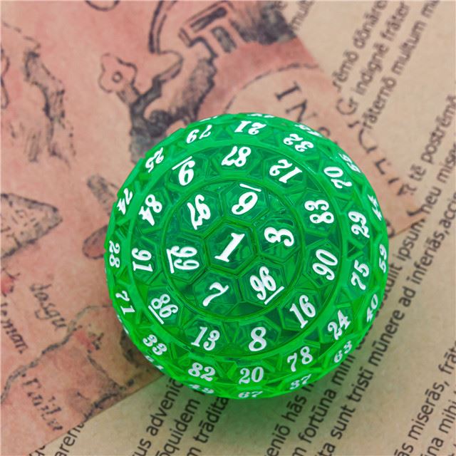 Green & Clear Raised Face Acrylic with Box - D100 RPG Dice