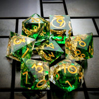 Thumbnail for Gold Ring in Green & Clear Filled Sharp Resin - 7pcs RPG Dice Set