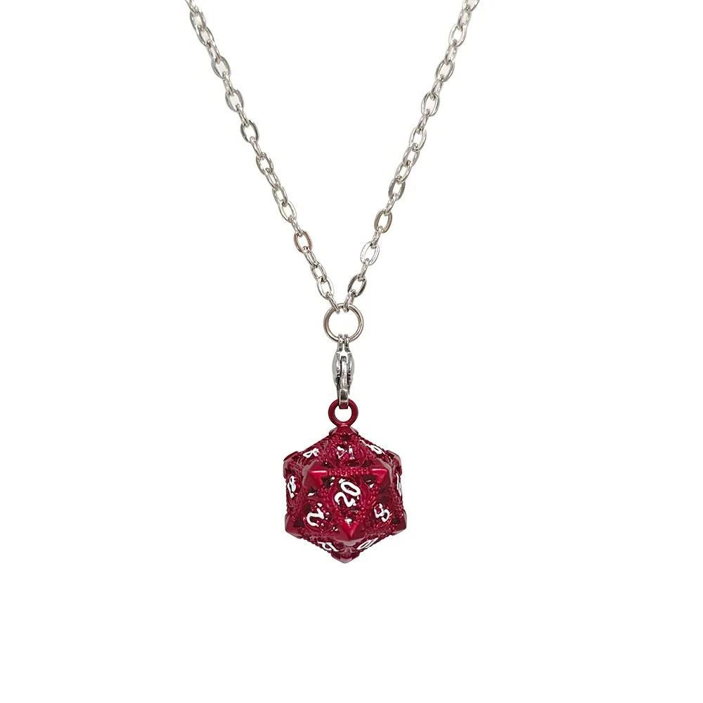 Red D20 Dragon Cage with Mini Metal Dice Set Necklace