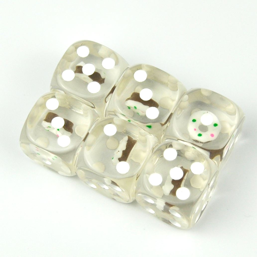 White Donut in Clear Resin - 6pcs D6 RPG Dice Set