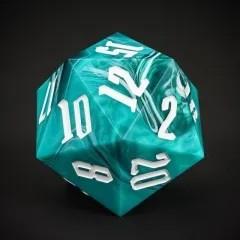 D20 Dice Acrylic 55mm  White Font Clear White Green