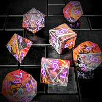 Thumbnail for 7pcs Dice Sharp Filled Skeleton White Purple Font Black Orange