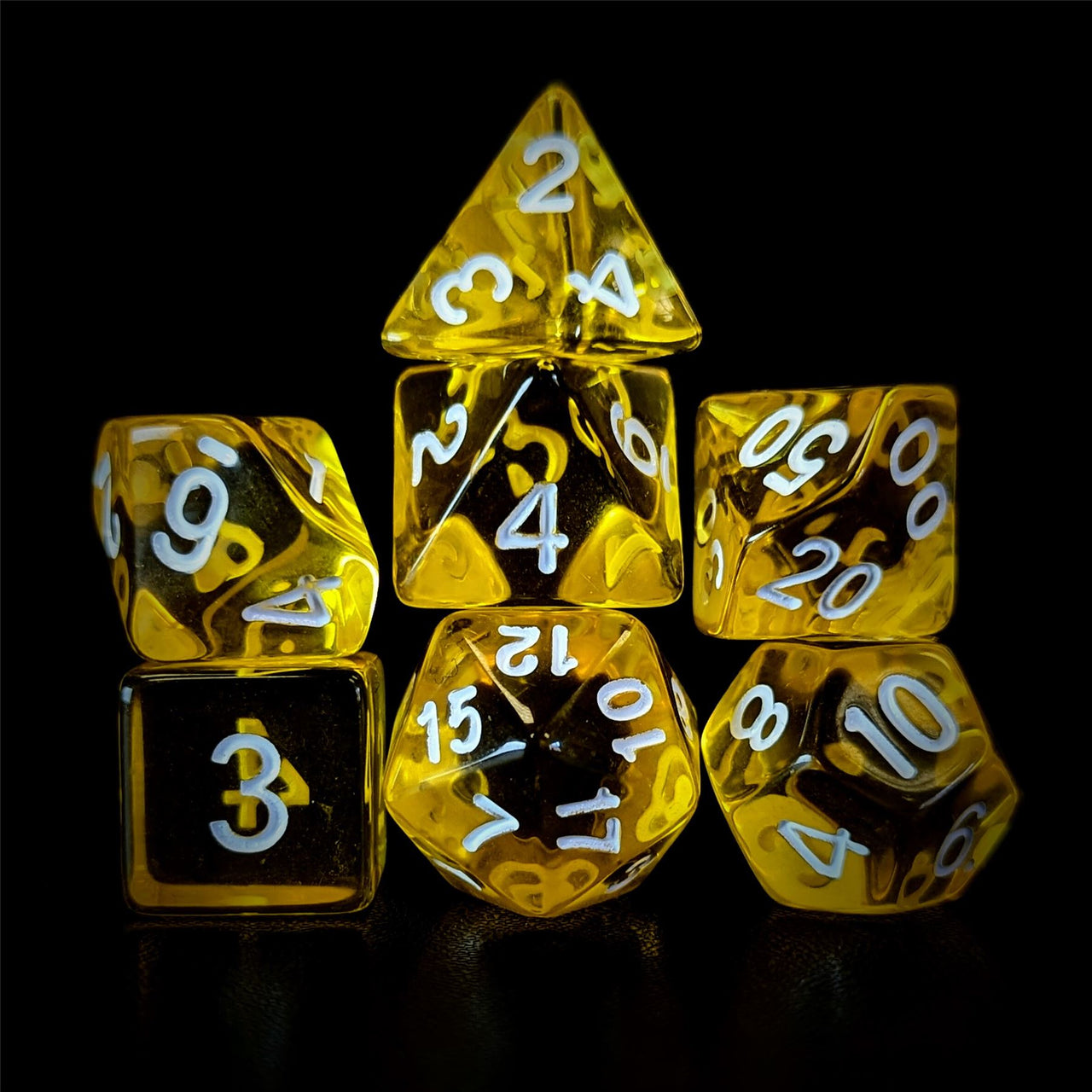 Clear Yellow Acrylic - 7pcs RPG Full Dice Set Dark Stack