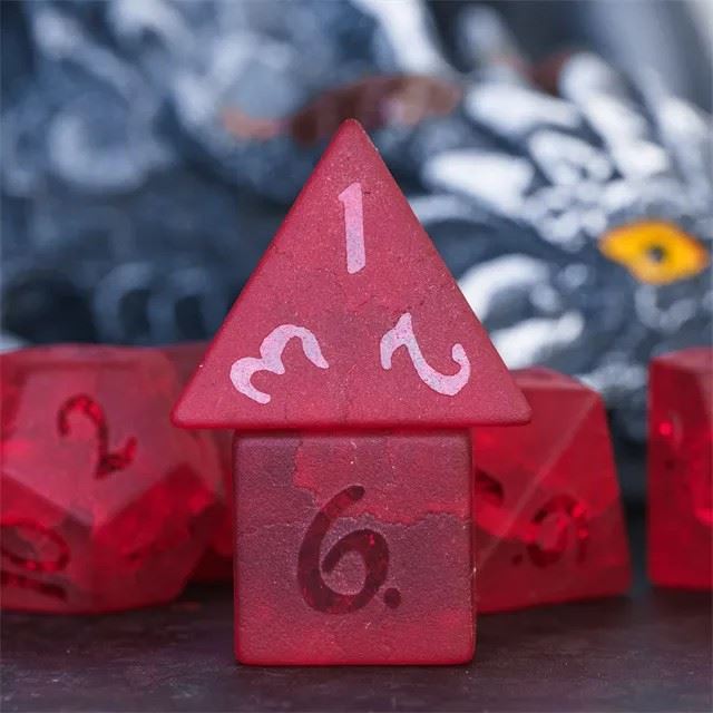 Cracked & Frosted Red Glass - 7pcs RPG Dice Set