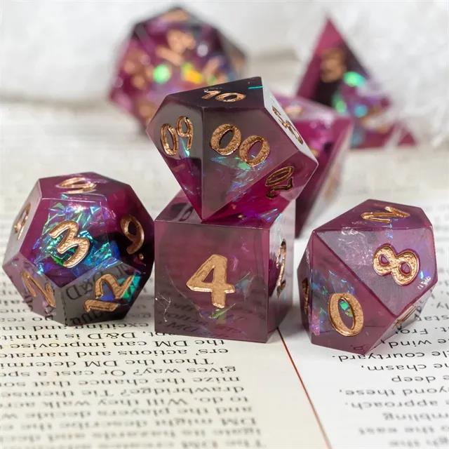 Candy in Purple & Black with Copper Foil Sharp Resin - 7pcs RPG Dice Set