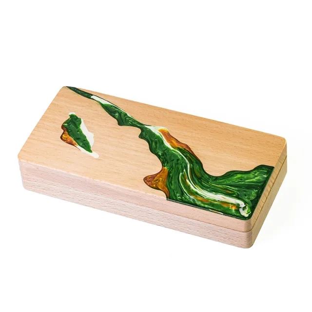 Green & Orange Resin on Beech Wood - Magnetic Dice Storage