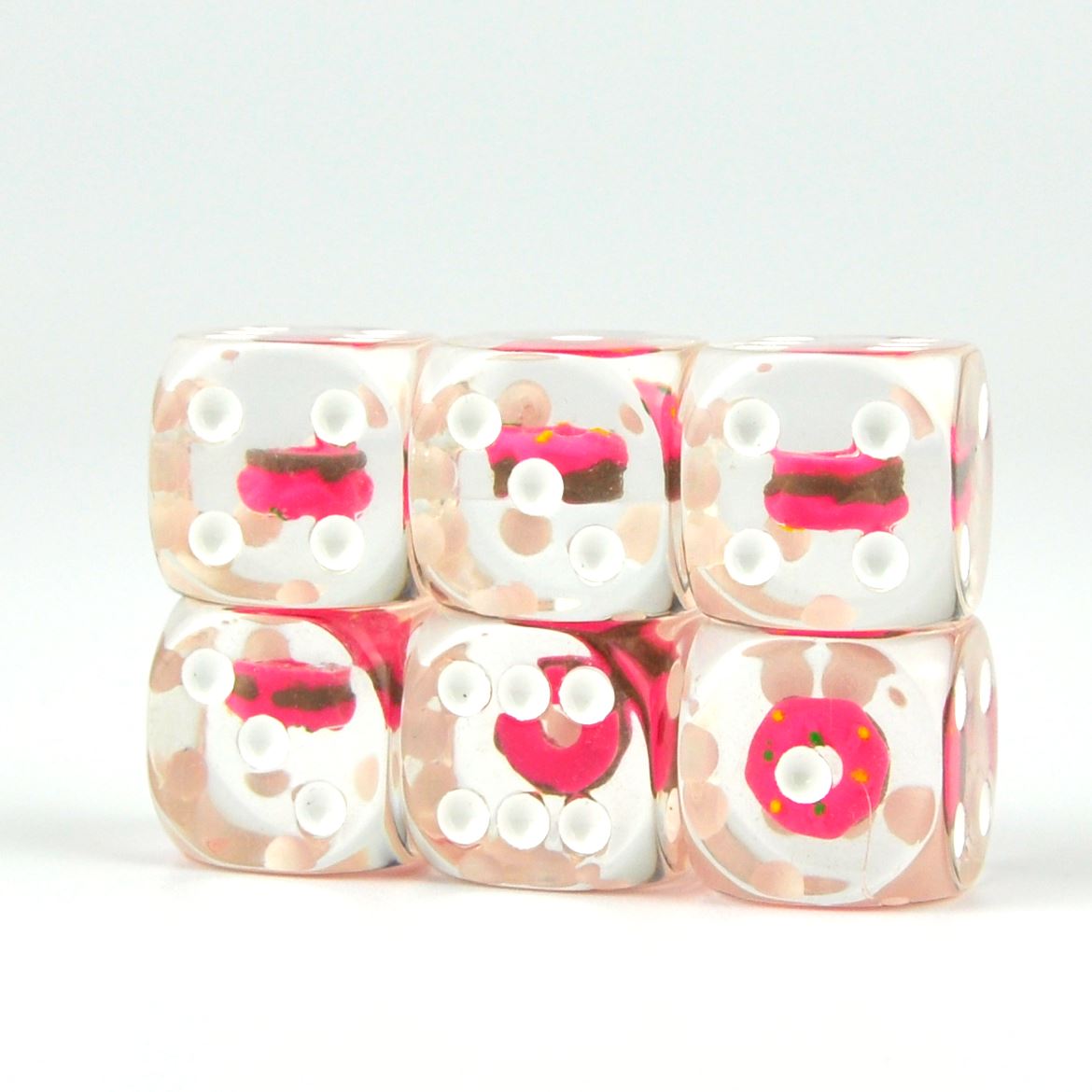 Pink Donut in Clear Resin - 6pcs D6 RPG Dice Set