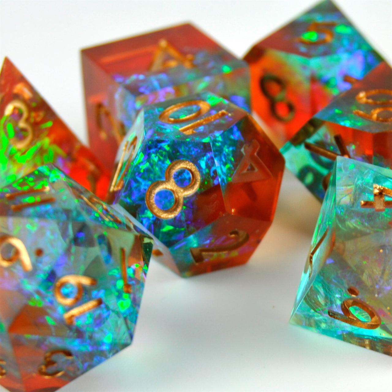 Candy in Cyan & Orange Sharp Resin - 7pcs RPG Dice Set