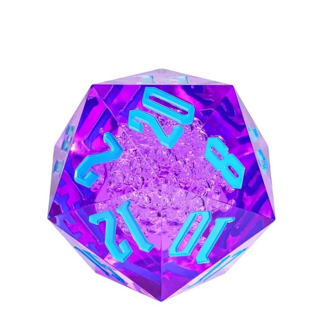 Bubbles in Clear & Purple Sharp Acrylic - D20 RPG Dice