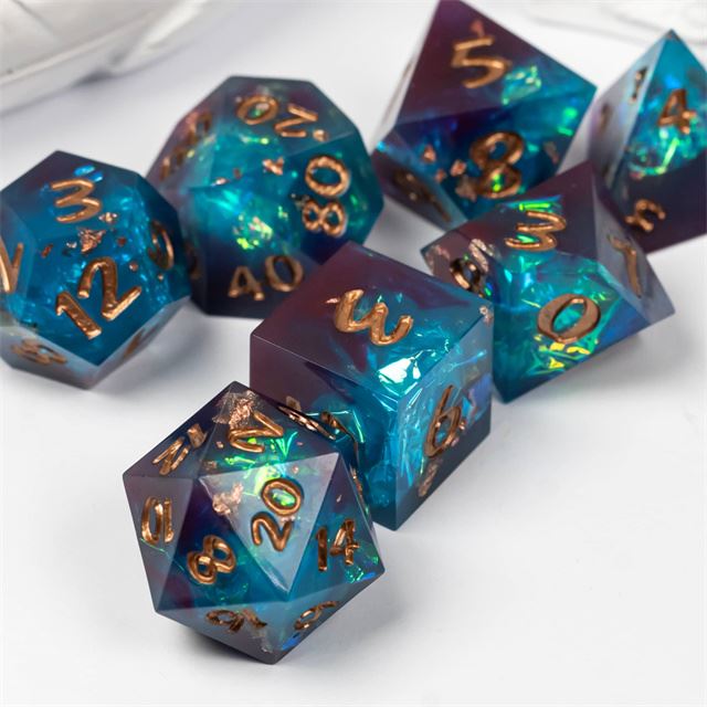 Candy in Blue & Purple with Copper Foil Sharp Resin - 7pcs RPG Dice Set