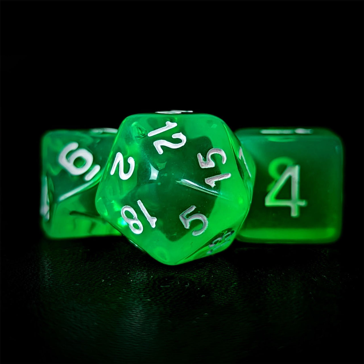 Clear Green Acrylic - 7pcs RPG Full Dice Set Close