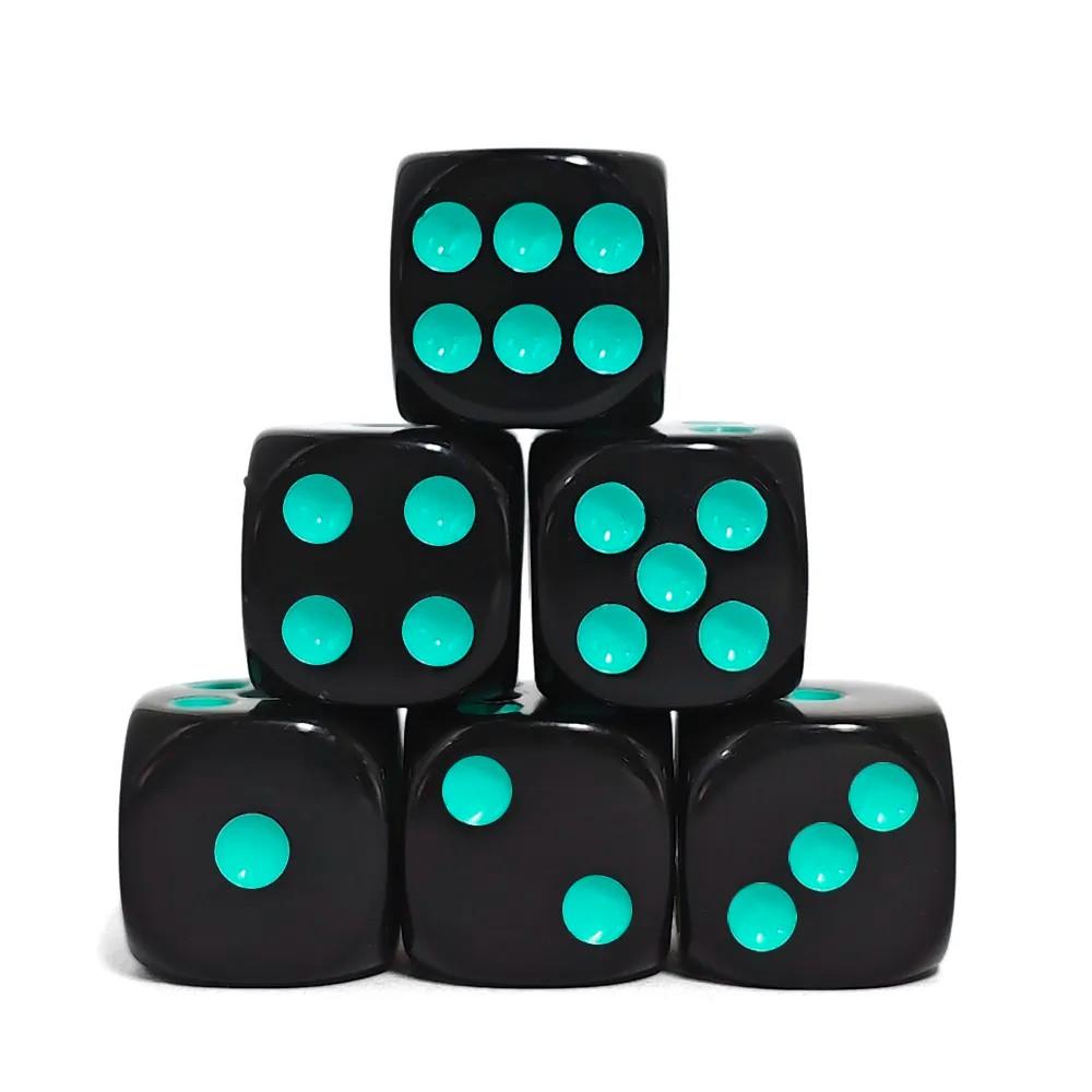 30pcs D6 16mm Dice Acrylic Pips Teal Font Black