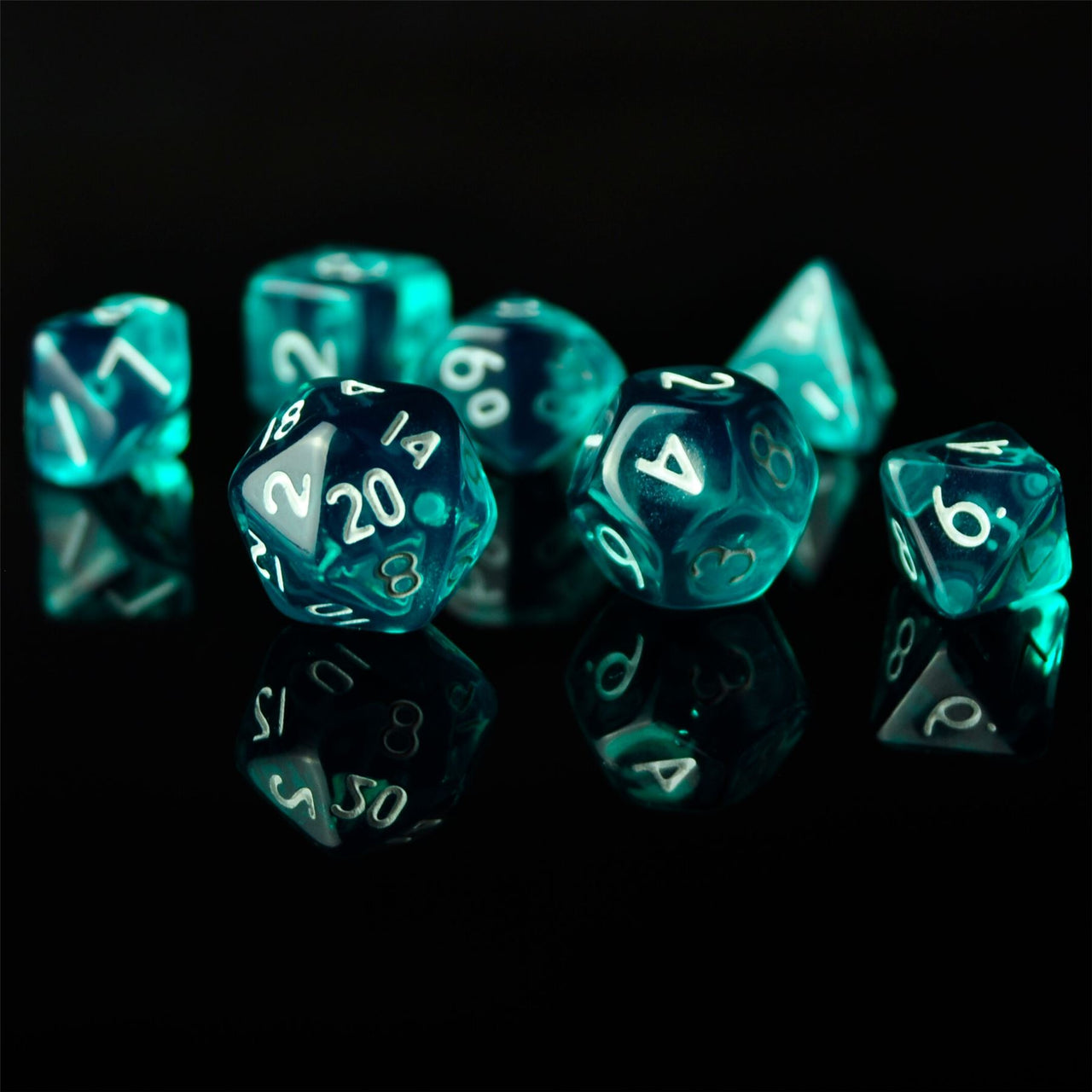 Cyan & Clear Acrylic - 7pcs RPG Mini Dice Set