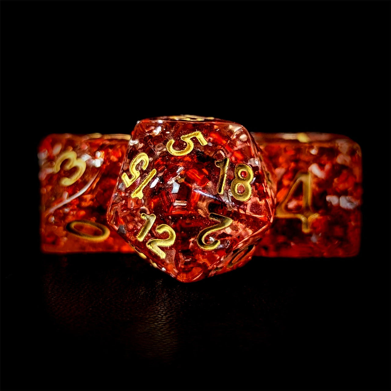 Silver Foil in Clear & Red Resin - 7pcs RPG Full Dice Set