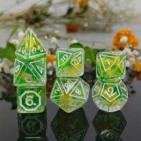 Thumbnail for 7pcs Dice Resin Pattern Flower White Font Clear Green