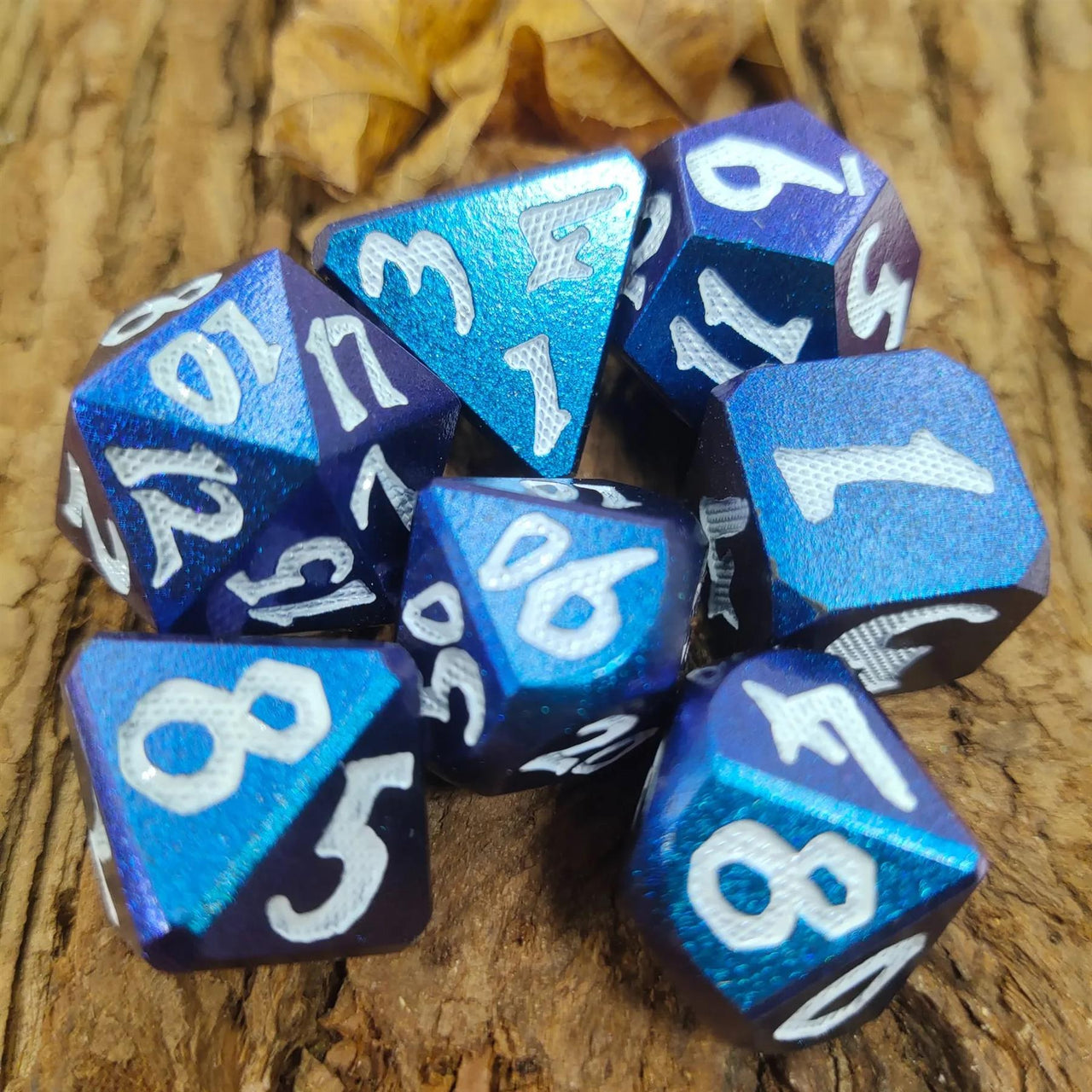 7pcs Dice Metal Funky Pearl White Font Purple Blue