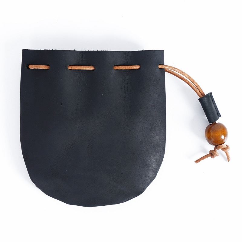 Black Leather Pouch with Belt - Storage Bag