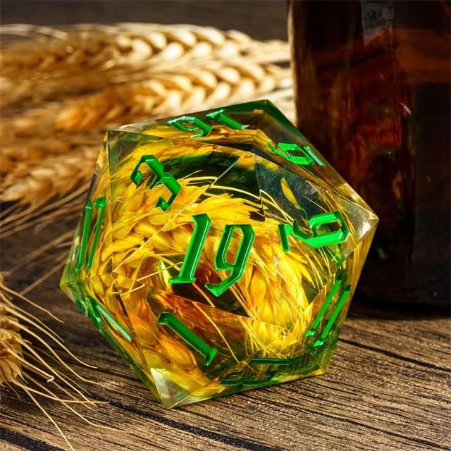 Wheat in Clear & Green Sharp Resin - D20 RPG Dice