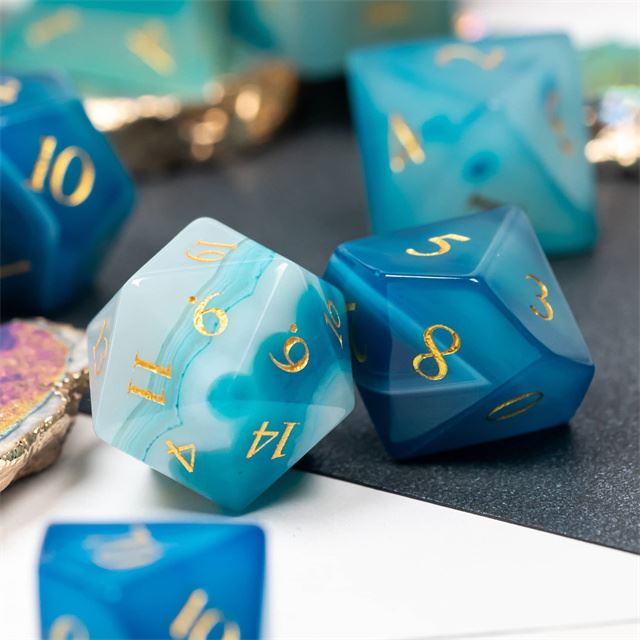 Blue Agate Gemstone - 7pcs RPG Dice Set