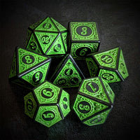 Thumbnail for Green Lattice on Black Acrylic - 7pcs RPG Full Dice Set Top