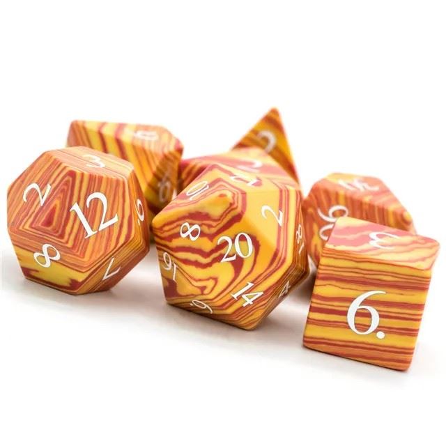 Layered Orange and Yellow Turquise Gemstone - 7pcs RPG Dice Set