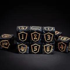 6pcs D6 16mm Dice Acrylic Gold Font Shield Black