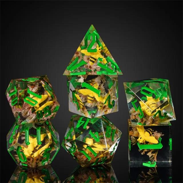 Bee in Clear & Yellow Filled Sharp Resin - 7pcs RPG Dice Set