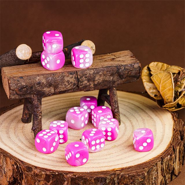 12mm Pink & White Acrylic - 10pcs D6 RPG Dice Set