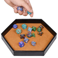 Thumbnail for Camel Velvet & Black PU Leather - Hexagon Lid Dice Tray