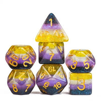 Thumbnail for 7pcs Dice Resin Layer Gold Font Non Binary Blue Purple Yellow