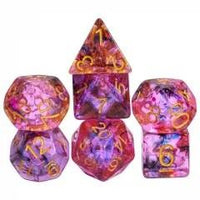 Thumbnail for 7pcs Dice Resin Swirl Gold Font Red Pink