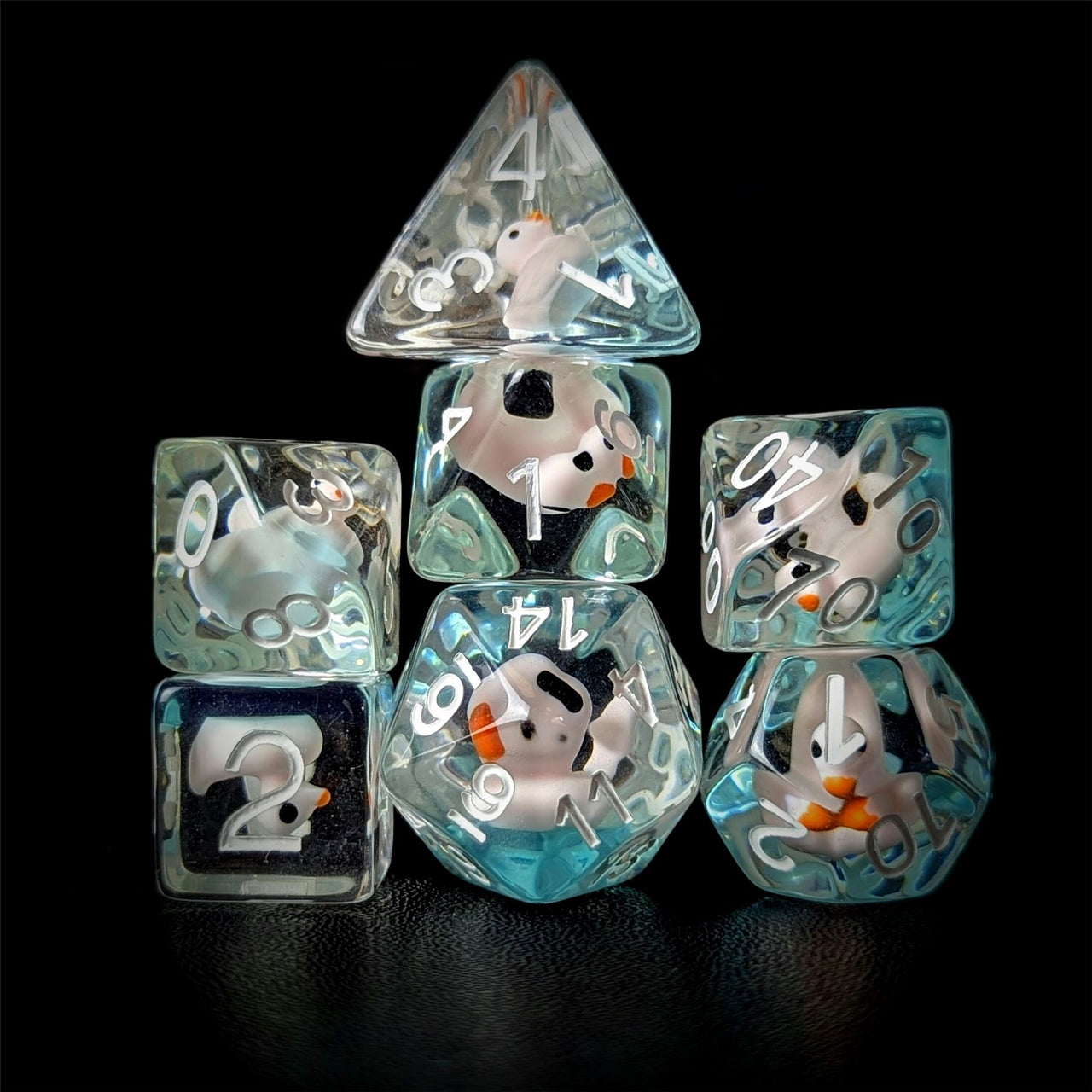 Duck in Clear & Blue Resin - 7pcs RPG Full Dice Set