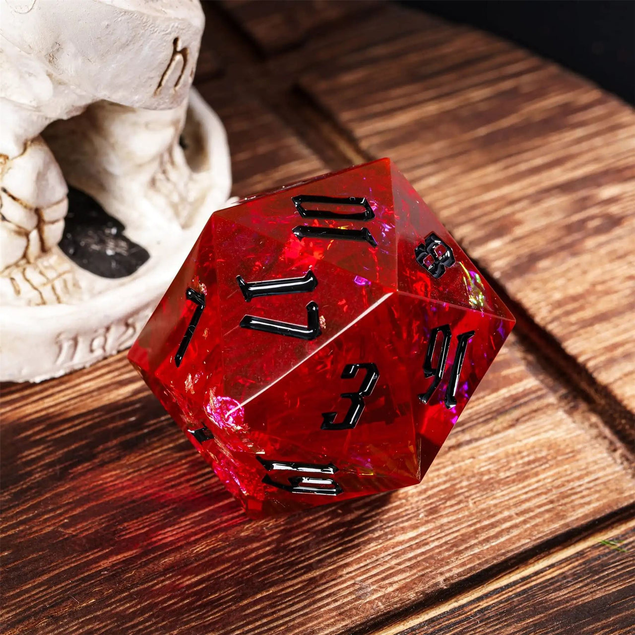 Candy in Red with Gold Foil Sharp Resin - D20 RPG Dice