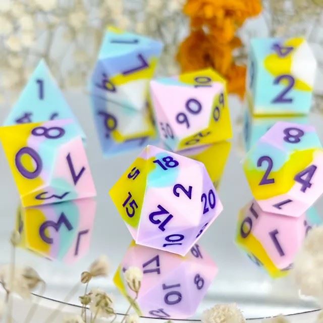 Pink & Yellow Layered Silicone - 7pcs RPG Full Dice Set