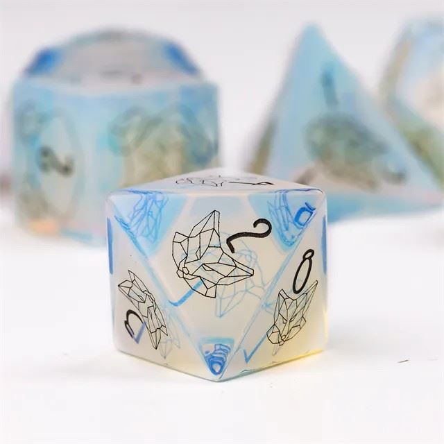 Beasts on Clear Opalite Gemstone - 7pcs RPG Dice Set