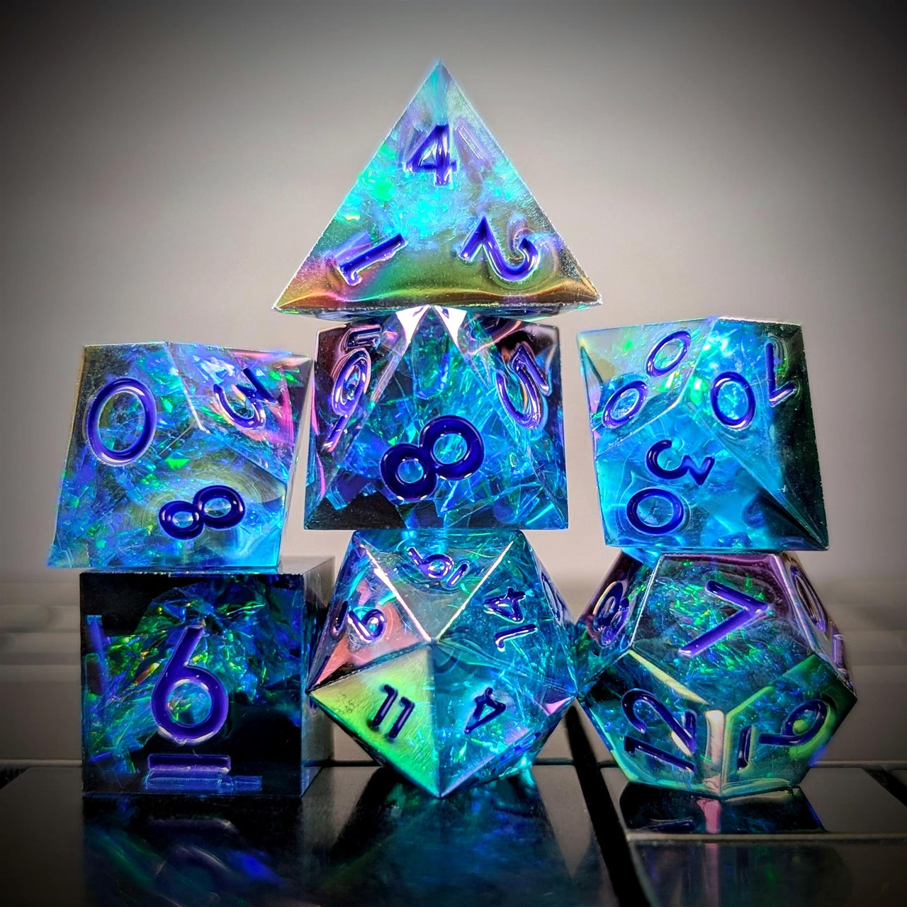 7pcs Dice Sharp Candy Purple Font Oil Blue