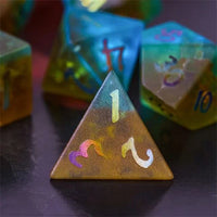 Thumbnail for Cracked & Frosted Cyan Brown Glass - 7pcs RPG Dice Set