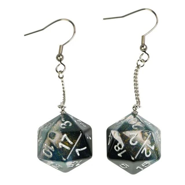 Black Clear Resin Layered - D20 Earings