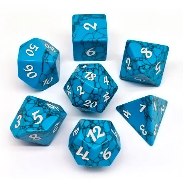 Cracked Blue Turquoise Gemstone - 7pcs RPG Dice Set