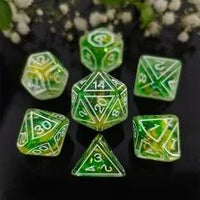 Thumbnail for 7pcs Dice Resin Pattern Flower White Font Clear Green