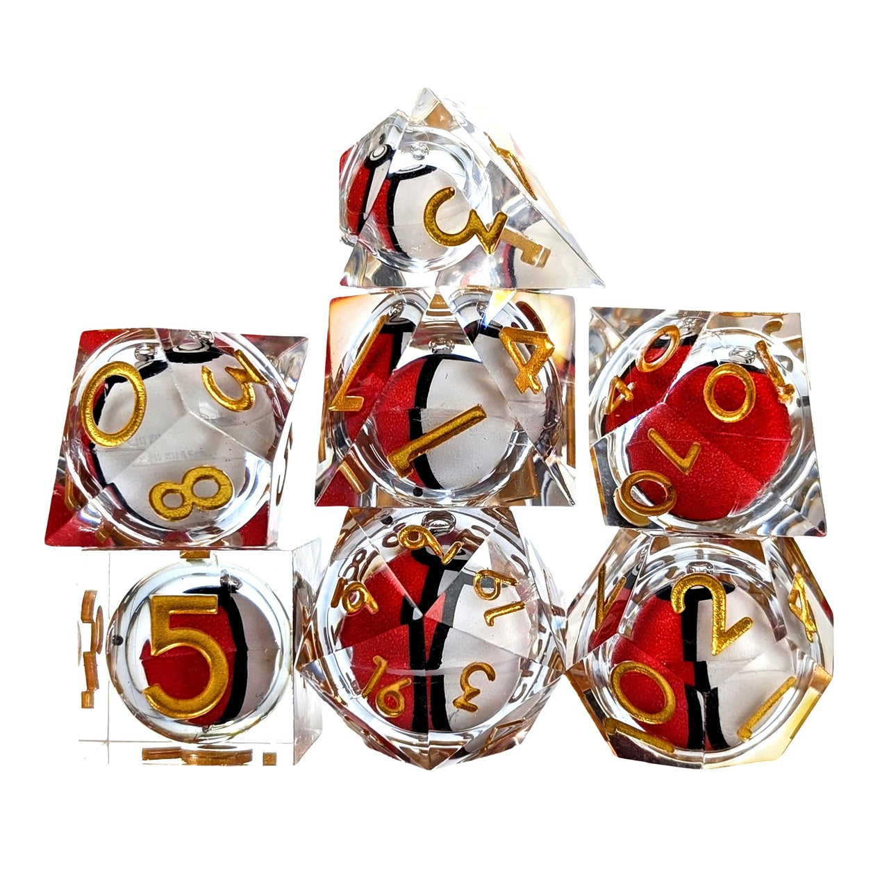 7pcs Dice Sharp Filled Poke Ball Gold Font Clear
