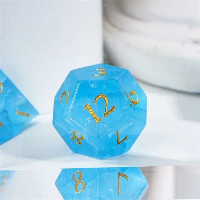 Cracked & Frosted Sky Blue Glass - 7pcs RPG Dice Set