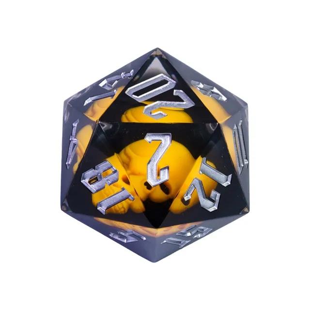 Yellow Skull in Black Sharp Resin - D20 RPG Dice