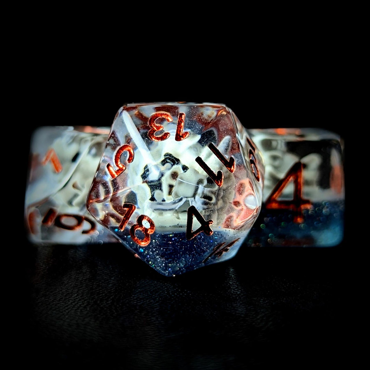 Dragon Skull in Clear & Blue Resin - 7pcs RPG Full Dice Set